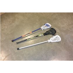 THREE LACROSSE STICKS