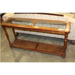 GLASSTOP OAK SOFA TABLE