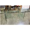 Image 4 : GLASS DINING TABLE WITH 8 BLUE UPHOLSTERED CHAIRS