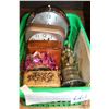 Image 1 : SMALL TOTE OF VINTAGE CLOCKS SMALL BOXES AND BRASS BELL ETC