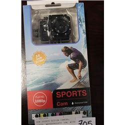 NEW SPORTS ACTION CAMERA, 1080P, WATERPROOFTO 30M, WITH ACCESSORIES AND MOUNTS