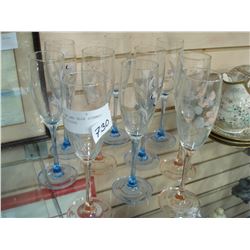 LOT OF PINK AND BLUE STEMMED CHAMPAGNE FLUTES