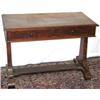 Image 1 : Early C19th William IV mahogany side table with 2 frieze drawers, on shaped end...