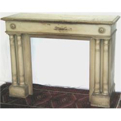 Grey painted fire surround of architectural form with 4 turned columns,...