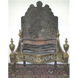 Late C19th / early C20th brass & steel serpentine fronted firegrate with...