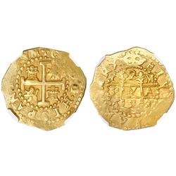Cuzco, Peru, cob 2 escudos, 1698M, error-variety with RX in legend, NGC MS 63, ex-1715 Fleet (design