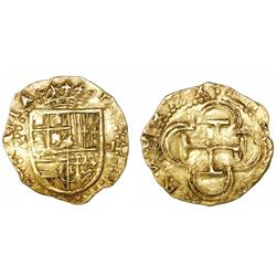 Seville, Spain, cob 1 escudo, Philip II, assayer Gothic D to right, mintmark S to left.