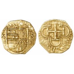 Seville, Spain, cob 1 escudo, 1590 date to right, assayer Gothic D below mintmark S to left.