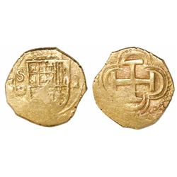 Seville, Spain, cob 1 escudo, Philip II, assayer B below mintmark to left.