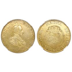 Mexico City, Mexico, bust 8 escudos, Charles III (young bust), 1760MM, NGC AU 53.