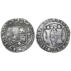 Mexico City, Mexico, 4 reales, Charles-Joanna, "Early Series," assayer P/R at bottom between pillars