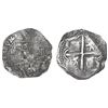 Image 1 : Potosi, Bolivia, cob 2 reales, Philip II, assayer B (3rd period), Grade 2.