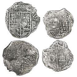 Lot of two Potosi, Bolivia, cob 4 reales, Philip III, assayers R (curved leg) and M, Grade 2, with t