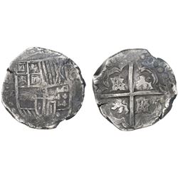 Potosi, Bolivia, cob 8 reales, Philip IV, assayer P/T (ca. 1628).