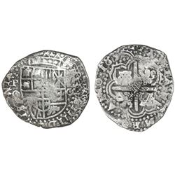 Potosi, Bolivia, cob 8 reales, 165(0-1)O, with pentagonal crowned-1652 countermark on cross (very ra