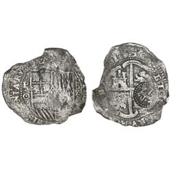 Potosi, Bolivia, cob 8 reales, 1650 (modern 5, dots between digits), assayer O, with crowned-L count