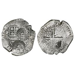 Potosi, Bolivia, cob 8 reales, (1650-1)O, with TWO crowned-T countermarks on shield and one crowned-