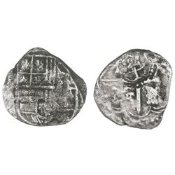 Potosi, Bolivia, cob 4 reales, assayer Z(?), with crowned-L countermark on cross.