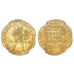 Utrecht, United Netherlands, gold ducat, 1724, NGC MS 63 / Akerendam.