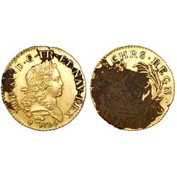 France (Poitiers mint), louis d'or, Louis XV, 1724-G, encrusted as found.