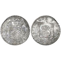 Mexico City, Mexico, pillar 8 reales, Philip V, 1743MF.