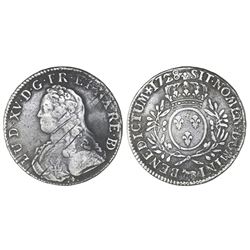 France (Pau mint in the province of Bearn), ecu, Louis XV, 1728, mintmark cow.