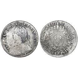 France (Rennes mint), ecu, Louis XV, 1730, mintmark 9.