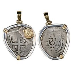 Mexico City, Mexico, cob 4 reales, Philip V, assayer not visible, mounted cross-side out in heavy st