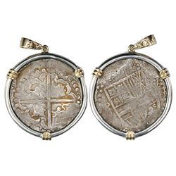 Potosi, Bolivia, cob 8 reales, Philip IV, assayer not visible (late 1620s), quadrants of cross trans