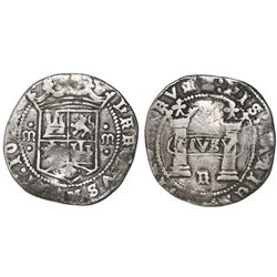 Mexico City, Mexico, 1 real, Charles-Joanna, "Early Series," assayer R (Gothic) at bottom between pi