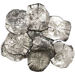 Lot of nine Mexico City, Mexico, cob 8 reales, Philip IV, assayers D or P (where visible), with test