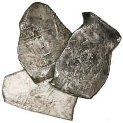 Lot of three Mexico City, Mexico, cob 8 reales, Charles II, assayers not visible, ex-Pasay hoard (Ph