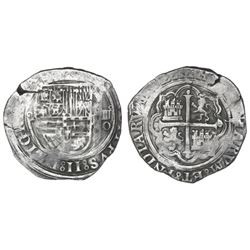 Mexico City, Mexico, cob 4 reales, Philip II, assayer O below denomination oIIII to right, mintmark