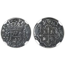 Mexico City, Mexico, cob 1/2 real Royal, 1721J, rare, NGC VF details / holed.