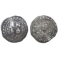 Lima, Peru, 1 real, Philip II, assayer R to left, motto PL-VS-V above dot, legends HISPANIA / NIARVM