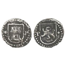 Lima, Peru, cob 1/4 real, Philip II, assayer Diego de la Torre, *-P flanking castle, P-* flanking li