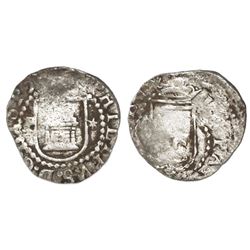 Lima, Peru, cob 1/4 real, Philip II, assayer Diego de la Torre, P-* flanking castle.