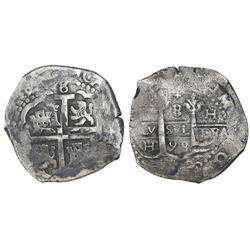 Lima, Peru, cob 8 reales, 1698H.