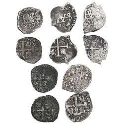 Lot of five Lima, Peru, cob 1/2R, Philip V, dates as follows: 1703, 1704, 1712, 1717 and 1720.