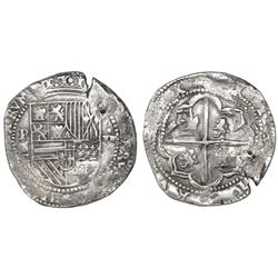 Potosi, Bolivia, cob 8 reales, Philip II, assayer C under erasure, very rare, ex-Karon.