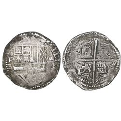 Potosi, Bolivia, cob 8 reales, Philip II, assayer B (5th period).