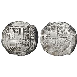 Potosi, Bolivia, cob 8 reales, Philip II, assayer B (5th period), borders of x's.