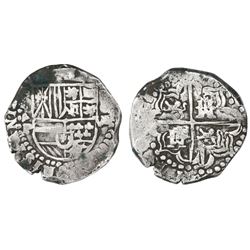 Potosi, Bolivia, cob 8 reales, assayer P (1622), upper half of shield transposed, lions and castles