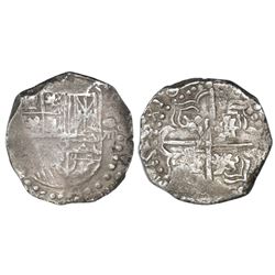 Potosi, Bolivia, cob 8 reales, Philip IV, assayer not visible, quadrants of cross transposed (mid-16