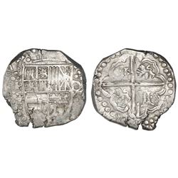 Potosi, Bolivia, cob 8 reales, Philip IV, assayer T (ca. 1629), denomination o-VIII and heavy-dot bo