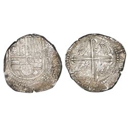 Potosi, Bolivia, cob 8 reales, Philip IV, assayer T (ca. 1630).