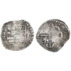 Potosi, Bolivia, cob 8 reales, Philip IV, assayer T (early 1630s).