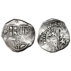 Potosi, Bolivia, cob 2 reales, 1627P/T, quadrants of cross transposed, extremely rare.