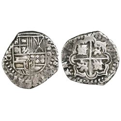 Potosi, Bolivia, cob 2 reales, Philip IV, assayer O, style of 1650-51.