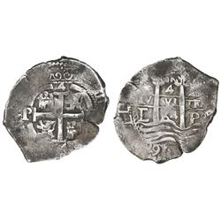 Potosi, Bolivia, cob 4 reales, 1664E.